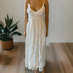 Pink Lyly White Dress Women’s Size L Lace Backless Lined Cottagecore Flirty Midi